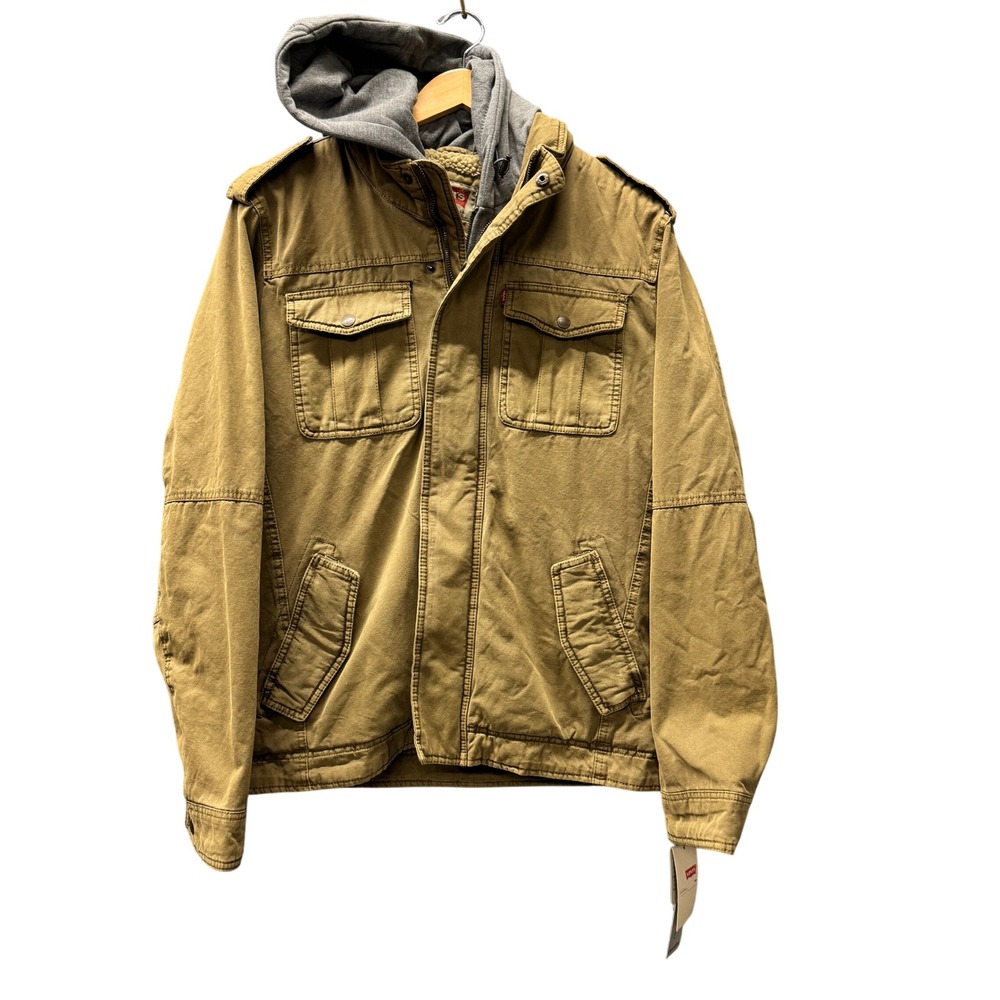 Levi's Military Trucker Jacket Mens M Sherpa Lined Hooded Brown Utility NEW